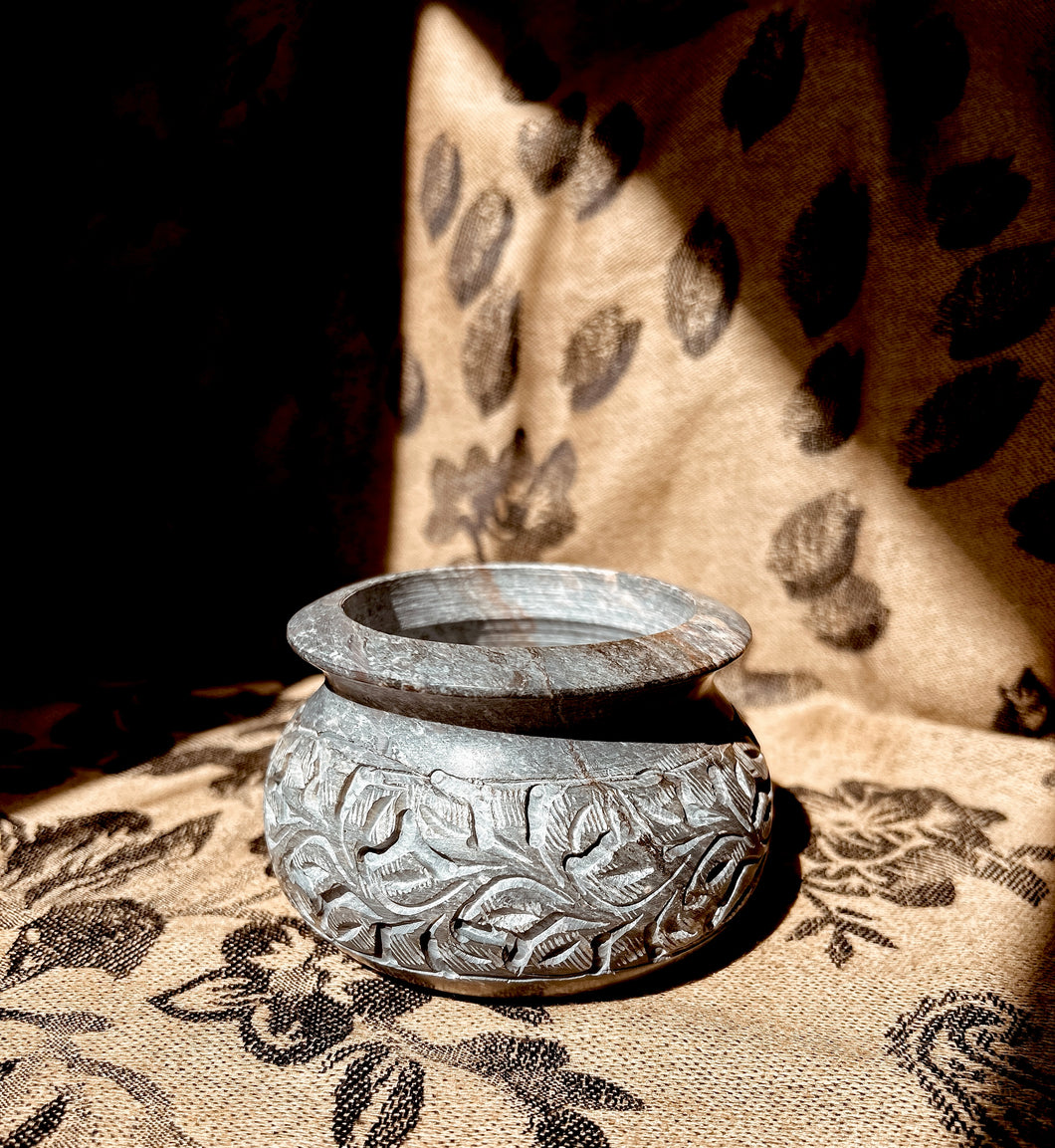 Floral Carved Incense Smudge Pot