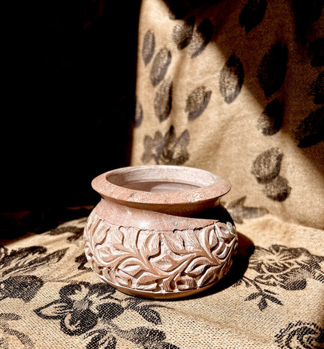 Floral Carved Incense Smudge Pot